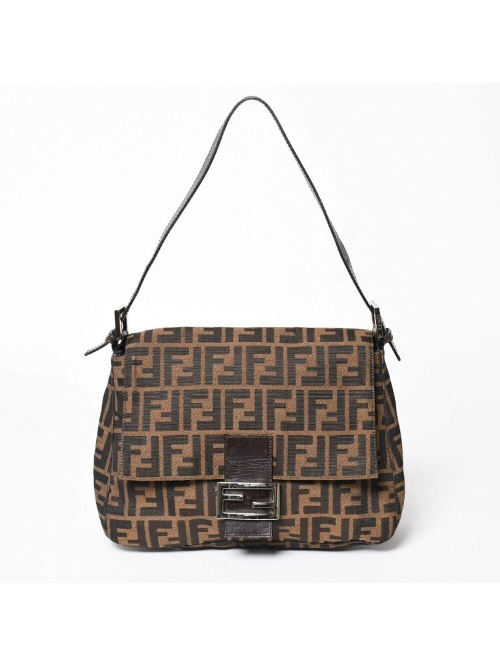 Fendi Mamma Baguette Bag Zucca Pattern Brown Vintage Silver